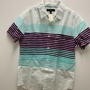 Aeropostale Men's Striped Blue and Purple Shirt